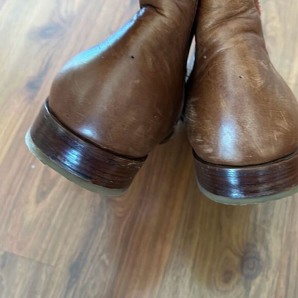 Teysha artisan rugged tan leather boots with embroidered fabric southwestern sty - Picture 5 of 8